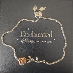 Enchanted Disney Belle Diamond Rose Bolo Bracelet in Sterling Silver